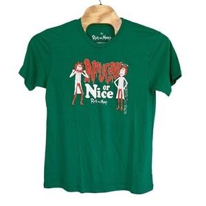 Rick and Morty T-Shirt XL Green Naughty or Nice Adult Swim‎ Graphic Tee